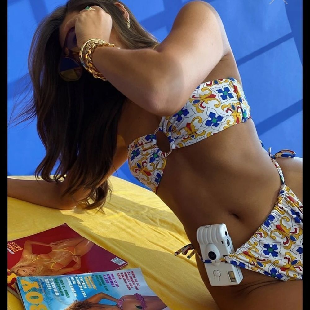 Pearl Multi Tile Ruched String Bikini Bottom - Picture 2 of 7